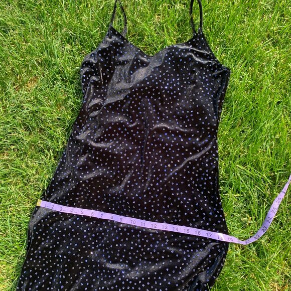 Vintage 90s Y2K Velvet Maxi Slip Dress Glitter Side Slit Stretch - Picture 16 of 16